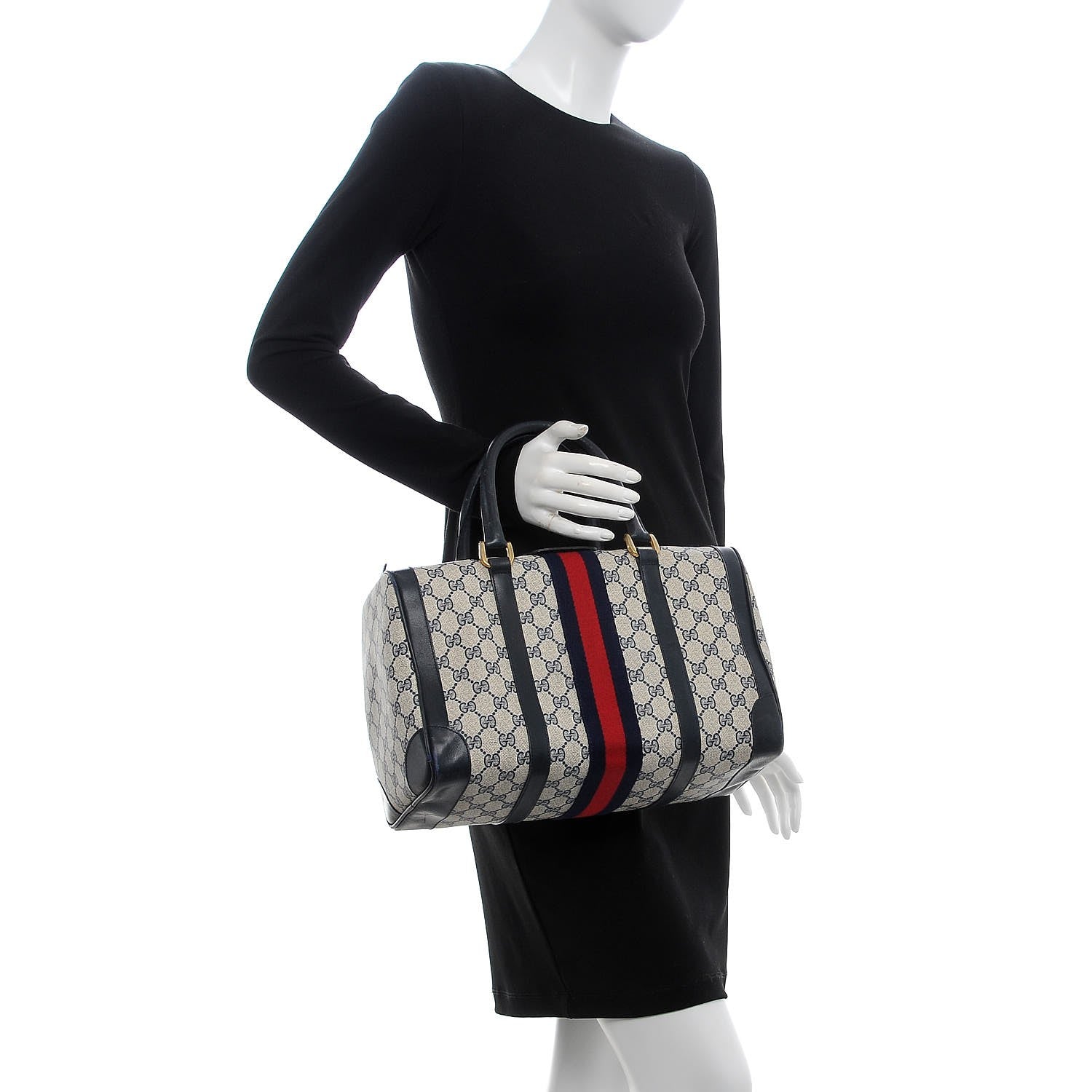 Gucci Coated Canvas Monogram Web Boston Navy 2 of 10
