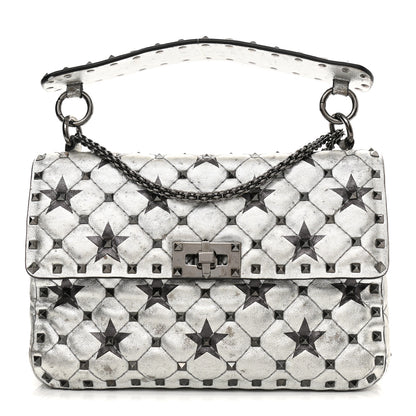 Valentino Garavani Metallic Lambskin Medium Star Rockstud Spike Shoulder Bag Silver 1 of 17