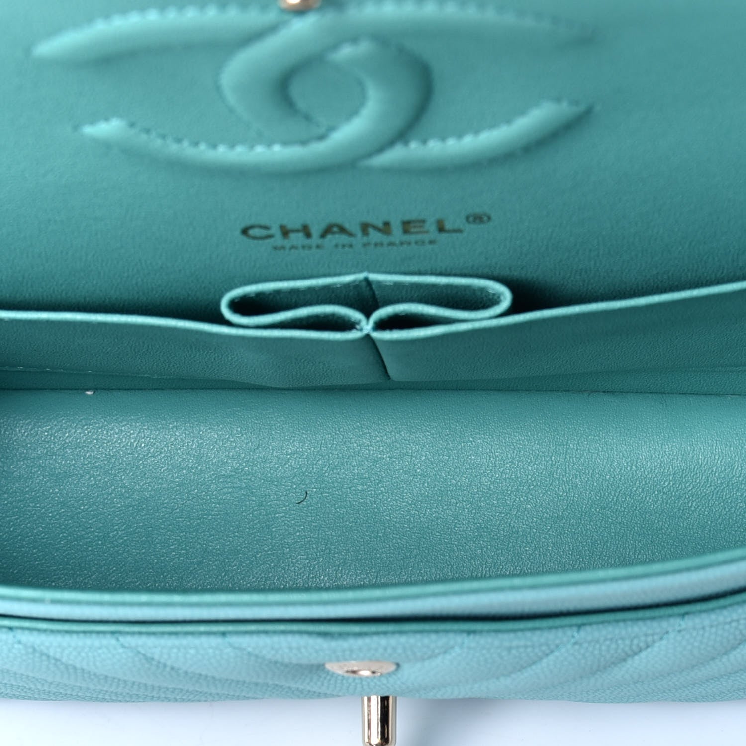 Chanel Caviar Flat Chevron Quilted Medium Double Flap Green 5 of 10