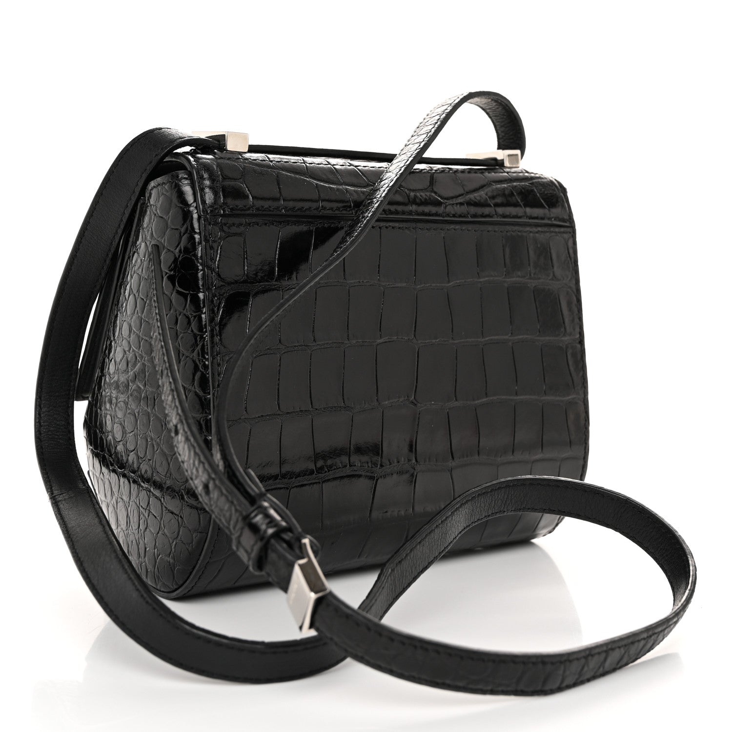 Givenchy Calfskin Crocodile Embossed Mini Pandora Box Crossbody Bag Black 3 of 10