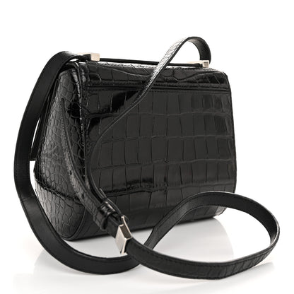 Givenchy Calfskin Crocodile Embossed Mini Pandora Box Crossbody Bag Black 3 of 10