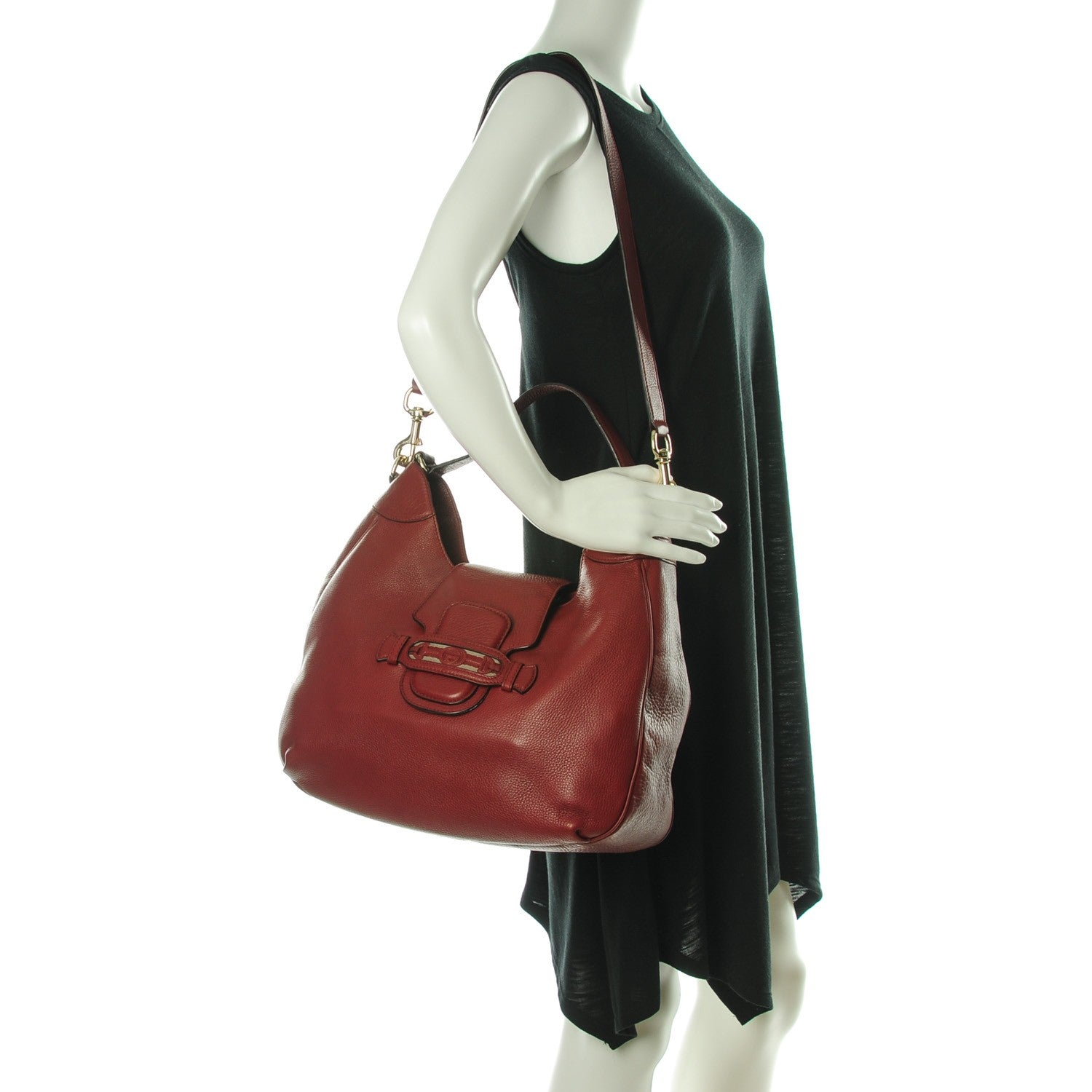 Gucci Pebbled Calfskin Medium Dressage Hobo Red 2 of 7