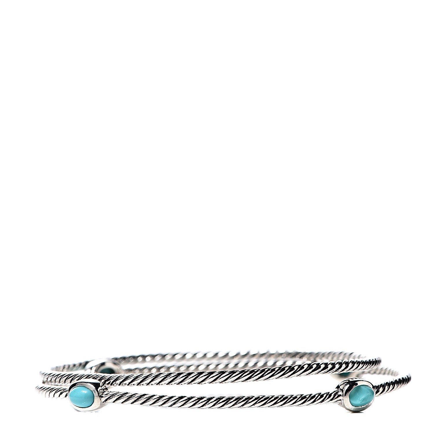 David Yurman Sterling Silver Turquoise Color Classics Cable Bangle Bracelet Set of 2 1 of 4