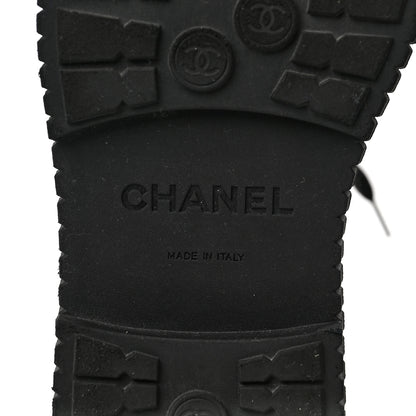 Chanel Calfskin Grosgrain Quilted Lace Up Boots 39.5 Black Grey 6 of 10