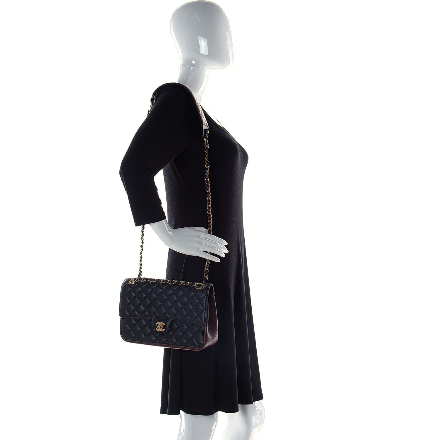 Chanel Calfskin Quilted Strap Into Flap Bag Black Brown 2 of 13