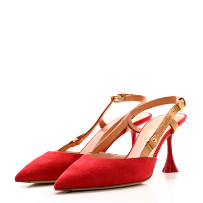 Louis Vuitton Suede Baby Goat Blossom Slingback Pumps 36 Rouge 3 of 11