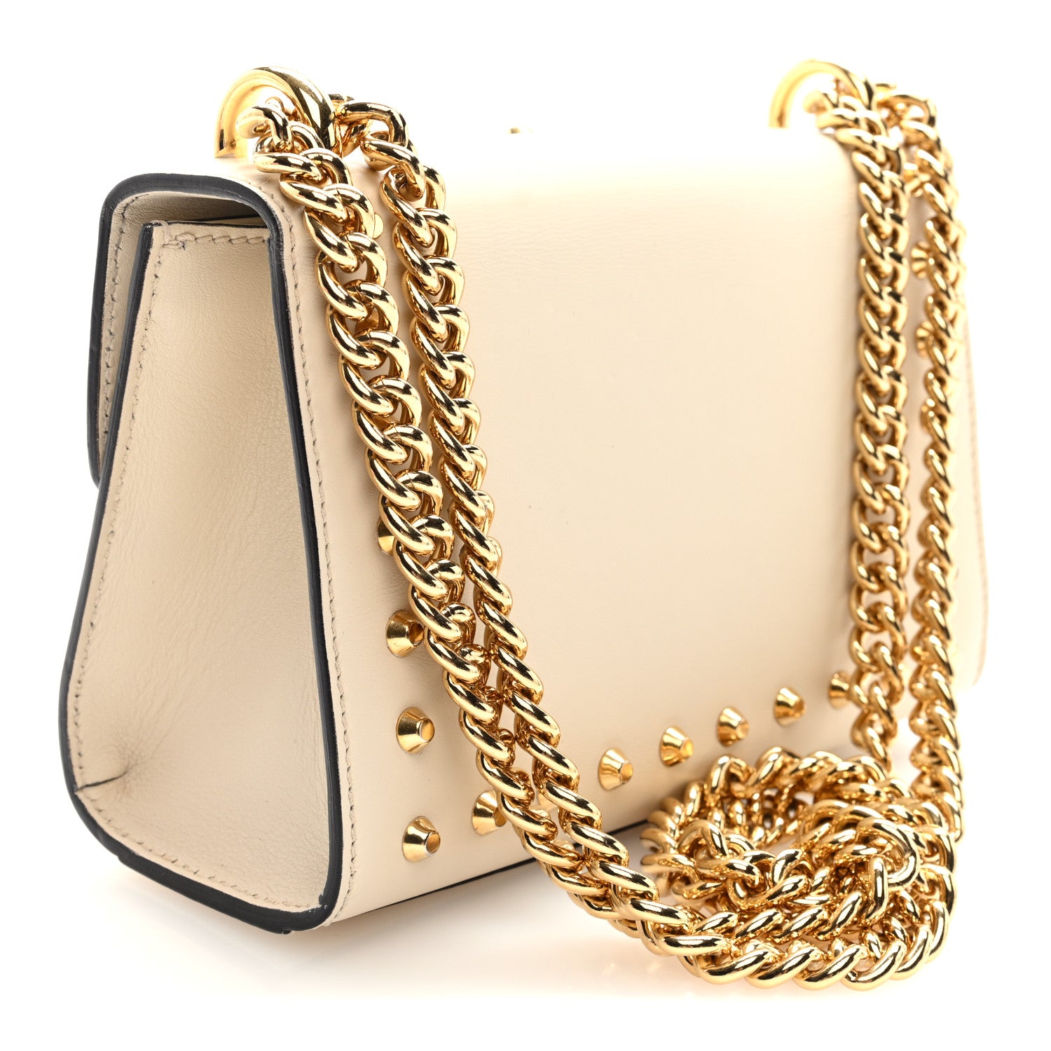 Gucci Calfskin Studded Small Padlock Shoulder Bag White 3 of 10
