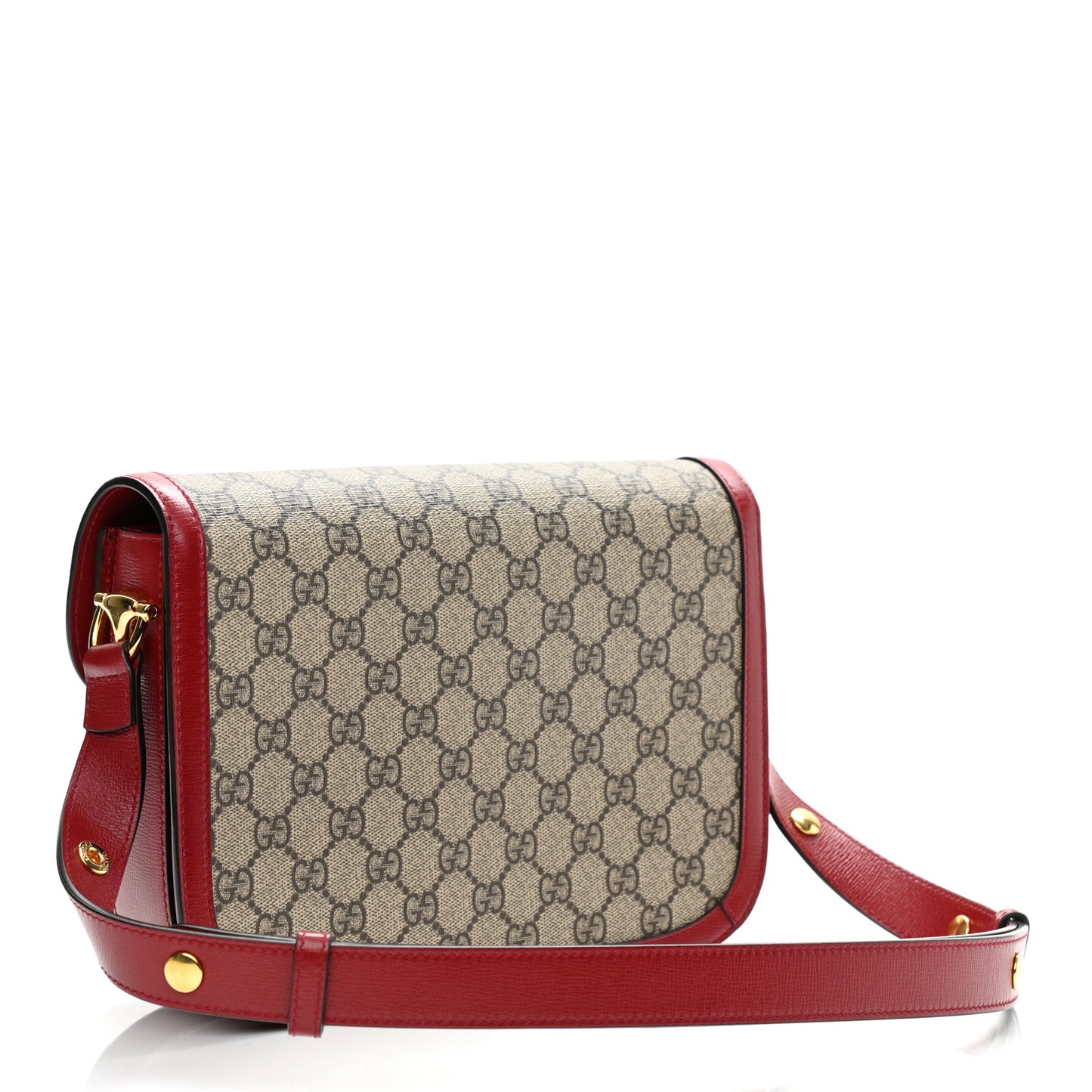 GG Supreme Monogram Azalea Calfskin Horsebit 1955 Shoulder Bag Beige Ebony New Cherry Red