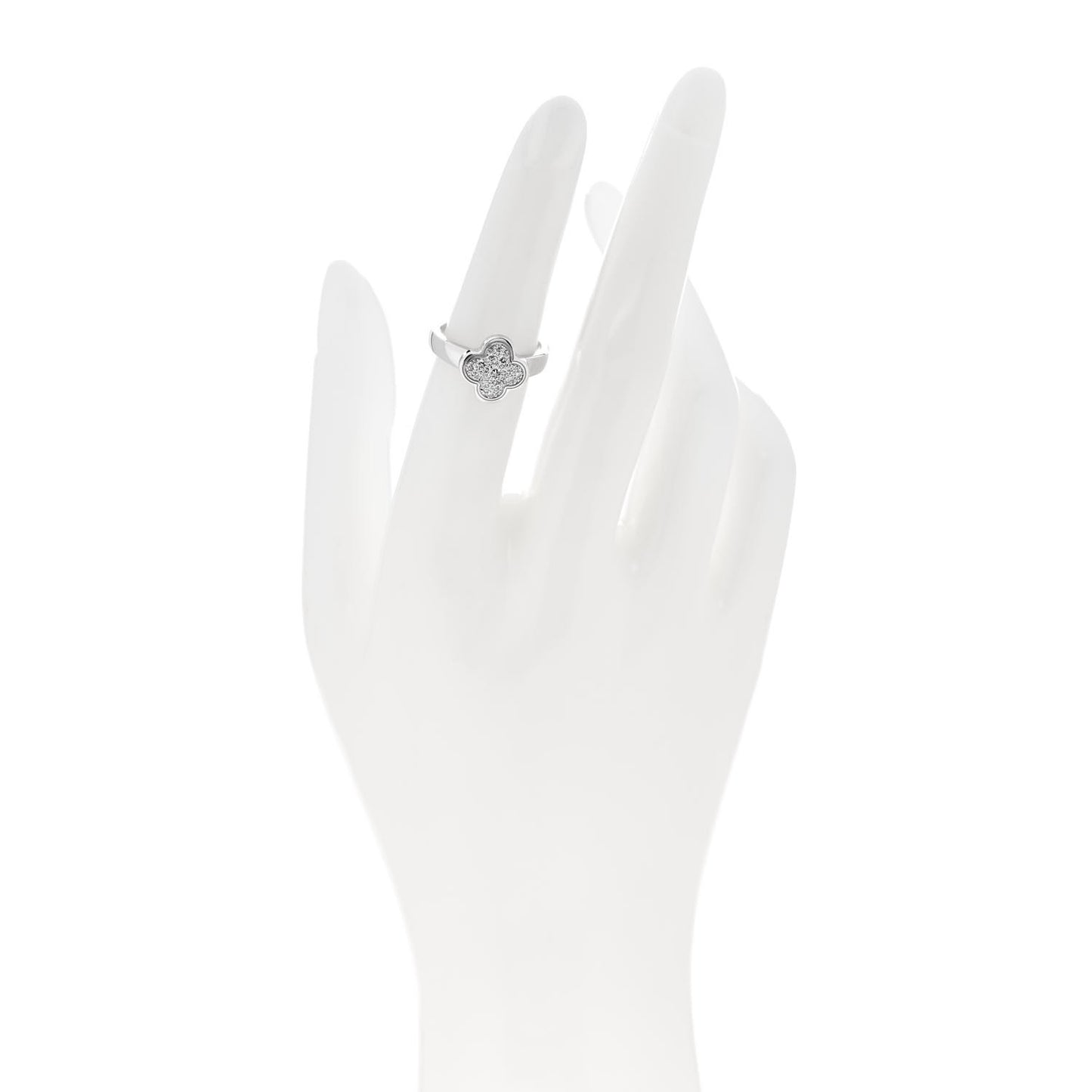 VAN CLEEF & ARPELS 18K White Gold Diamond Pure Alhambra Ring 51 5.75