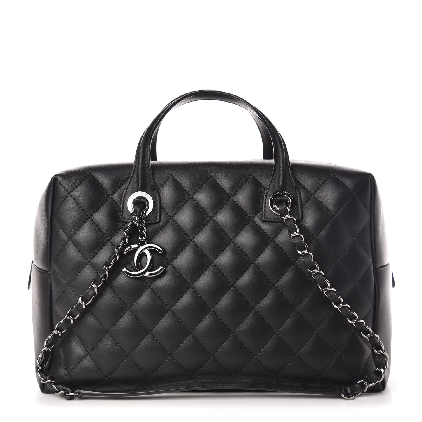 Calfskin Quilted Feather Weight Bowling Bag Black