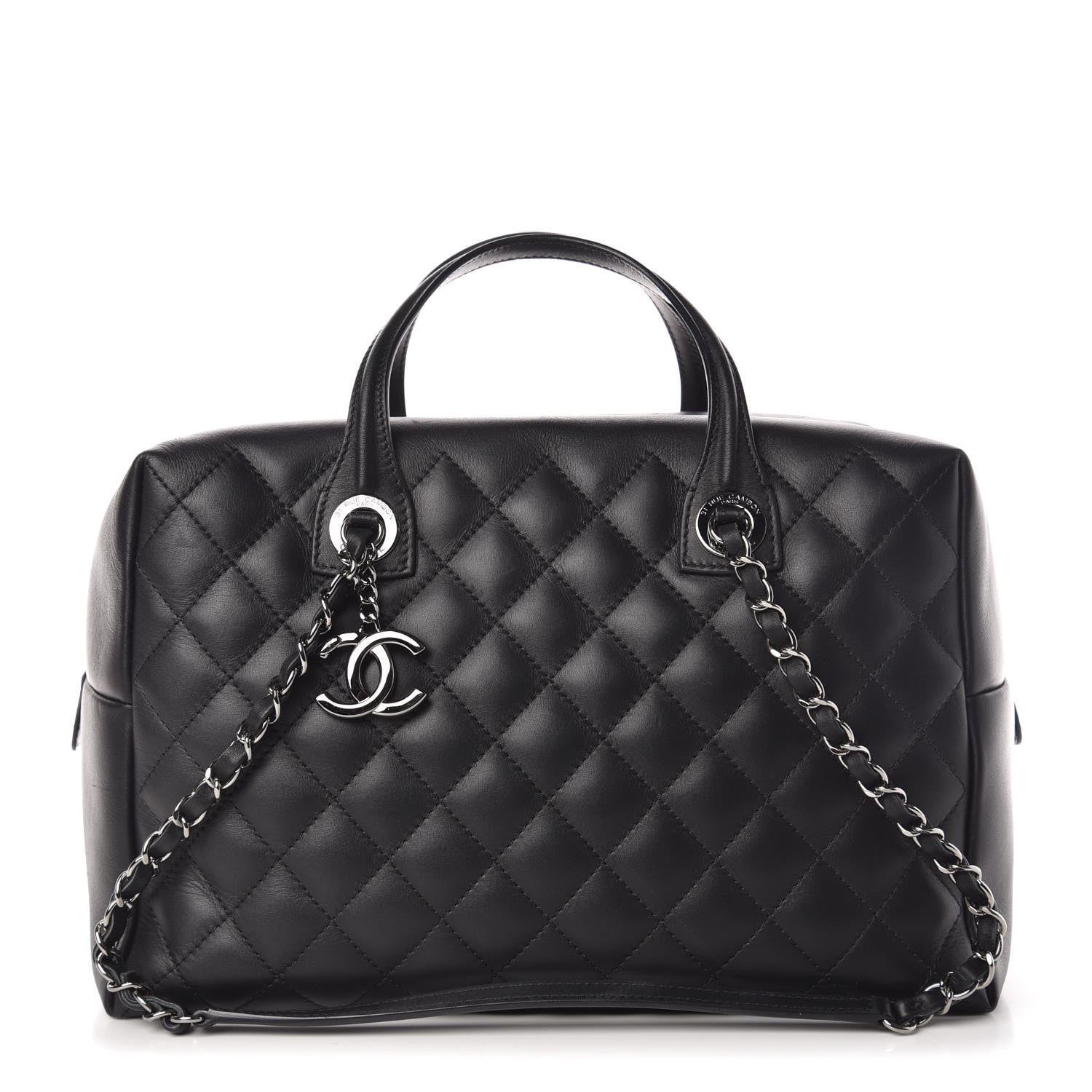 Chanel Calfskin Quilted Feather Weight Bowling Bag Black 1 of 10