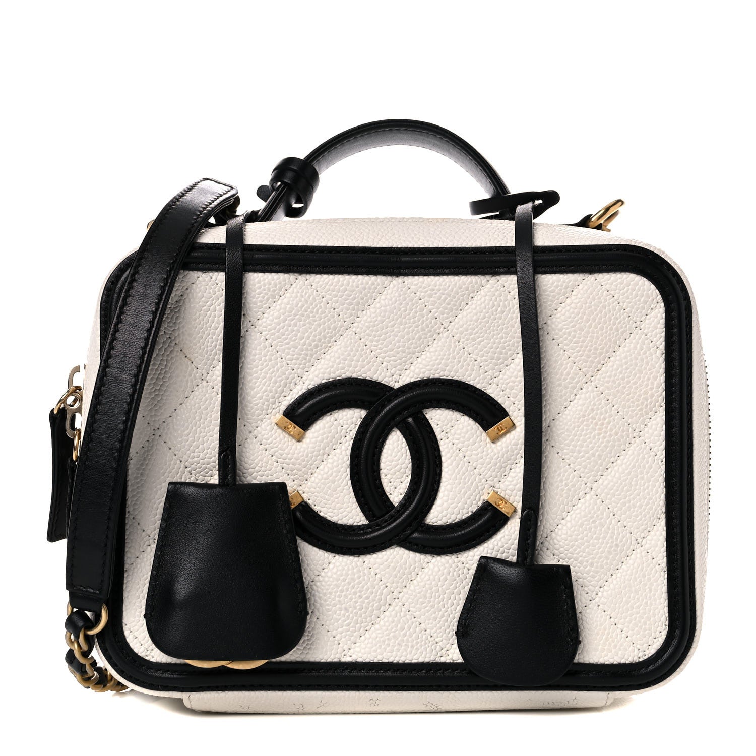 Chanel Caviar Quilted Medium CC Filigree Vanity Case White Black 1 of 19