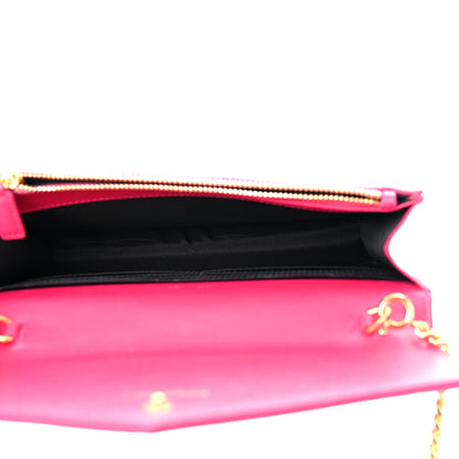 Saint Laurent Grain De Poudre Matelasse Chevron Monogram Envelope Chain Wallet Fresh Fuchsia 5 of 13