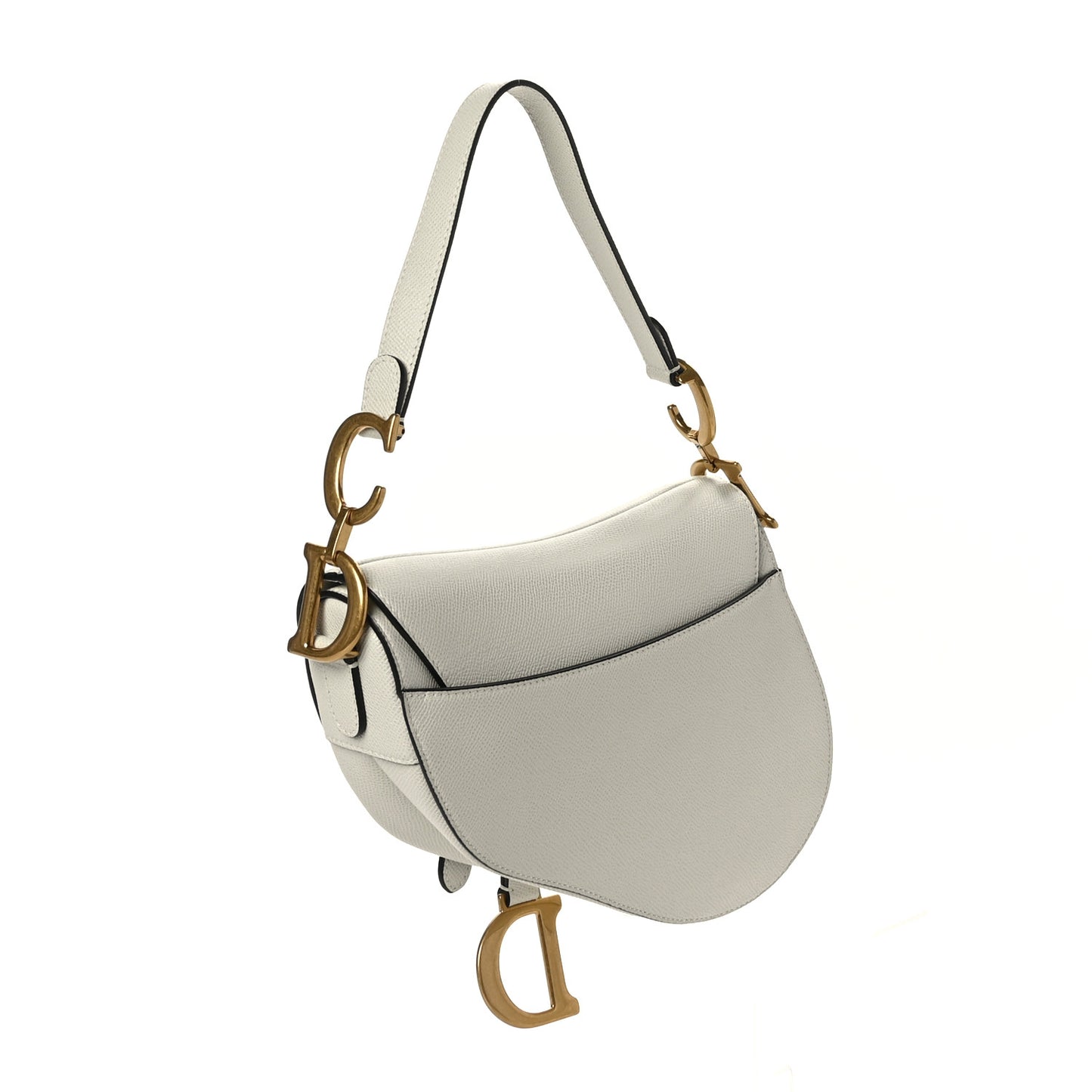 Grained Calfskin Saddle Bag White