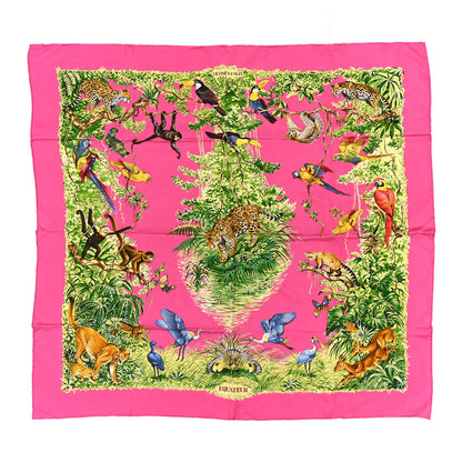 Hermes Silk Equateur Scarf 90 Rose Vif Vert Jaune 1 of 7