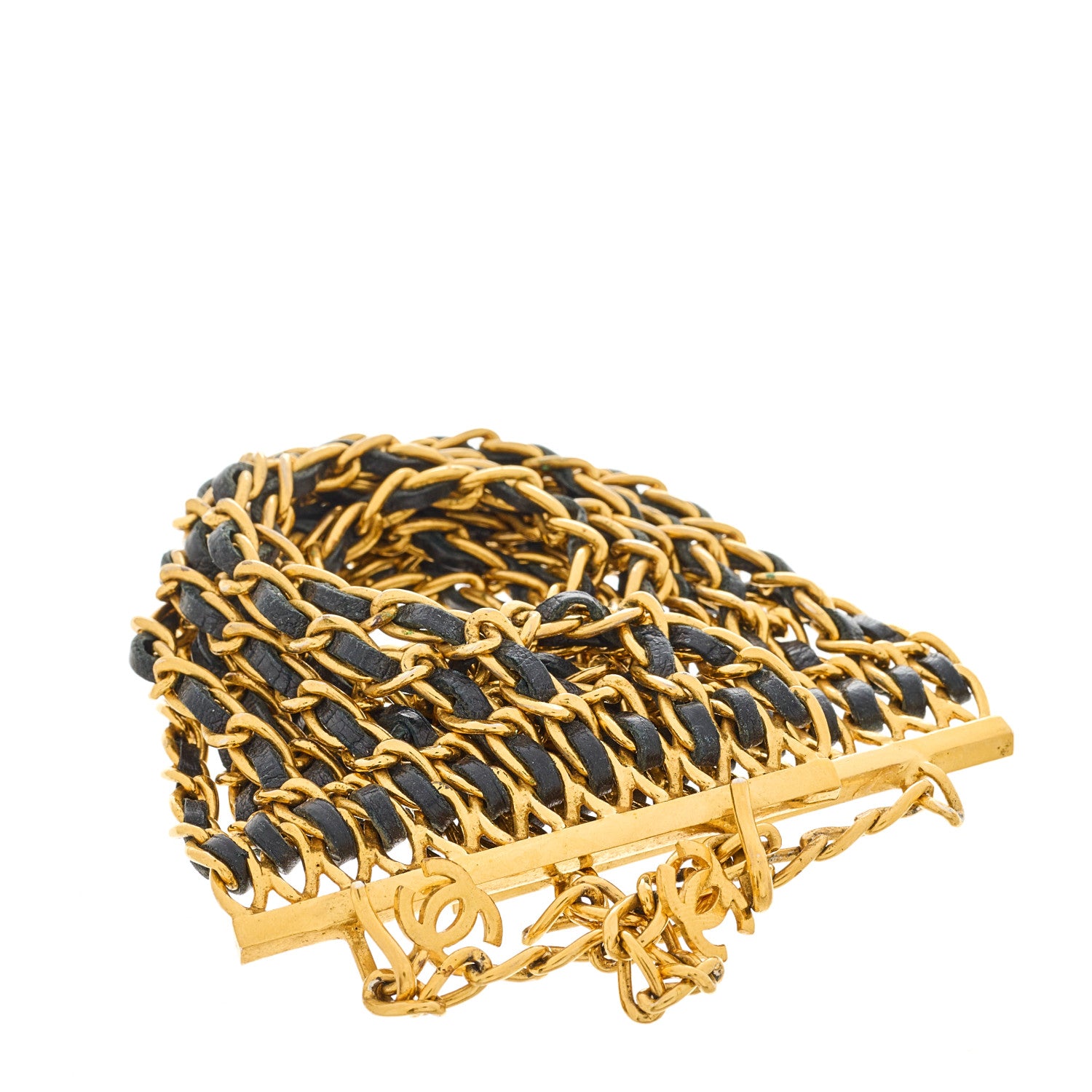 Chanel Metal Lambskin CC Multi Chain Bracelet Black Gold 2 of 4