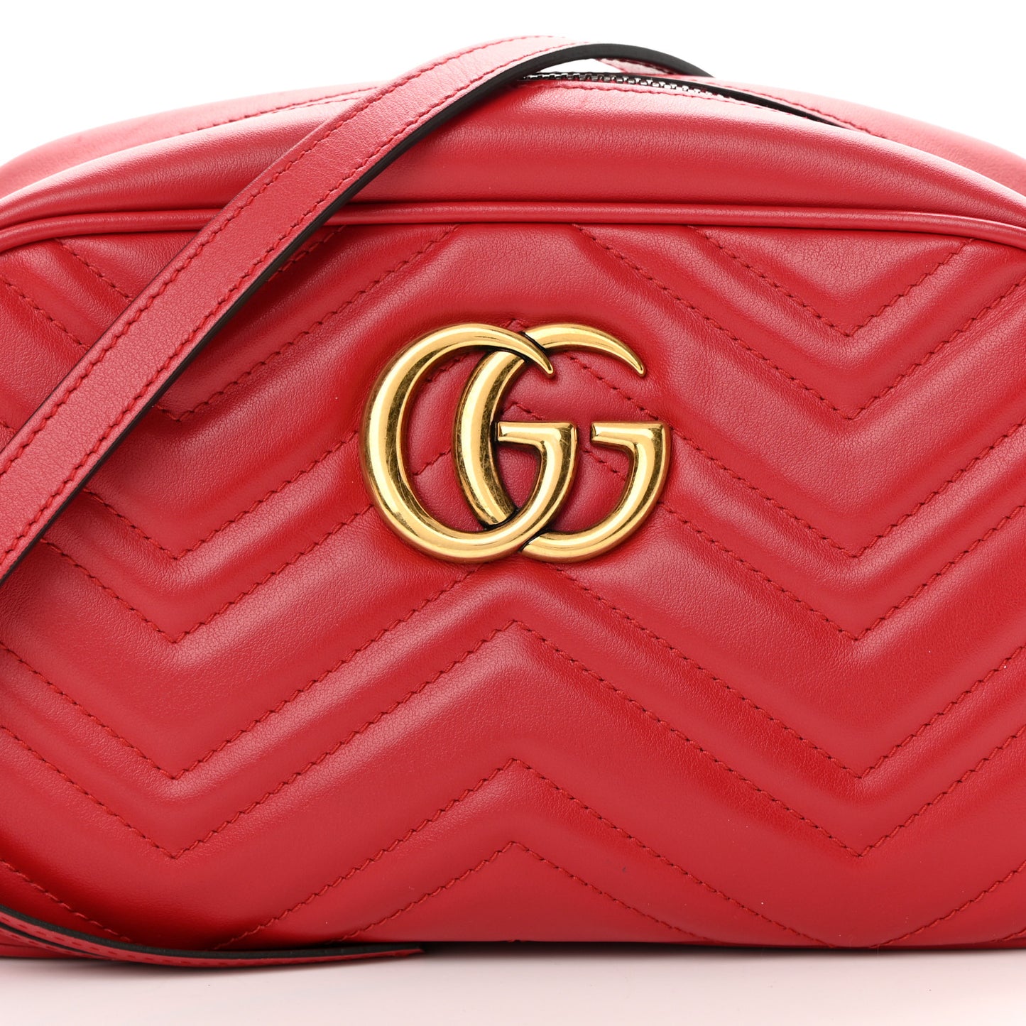 Calfskin Matelasse Small GG Marmont Chain Shoulder Bag Hibiscus Red