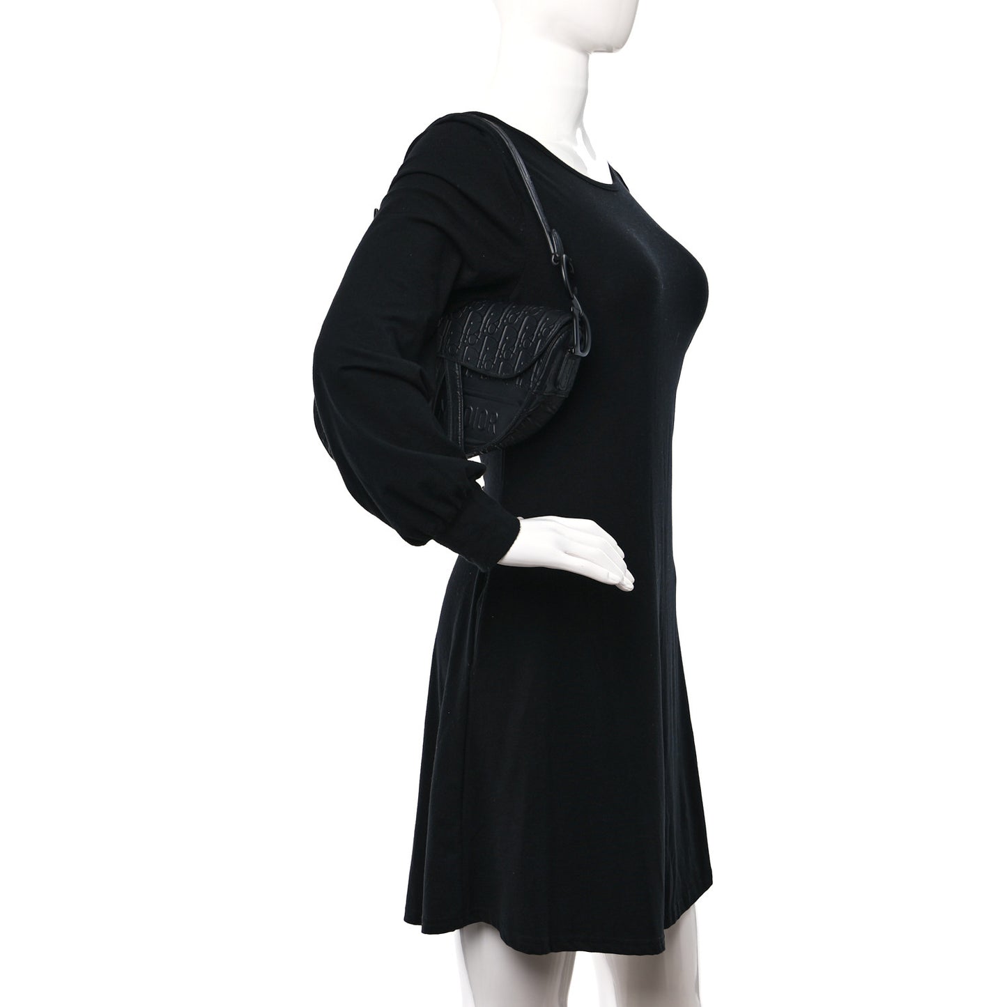 Calfskin Embossed Oblique Saddle Bag Black