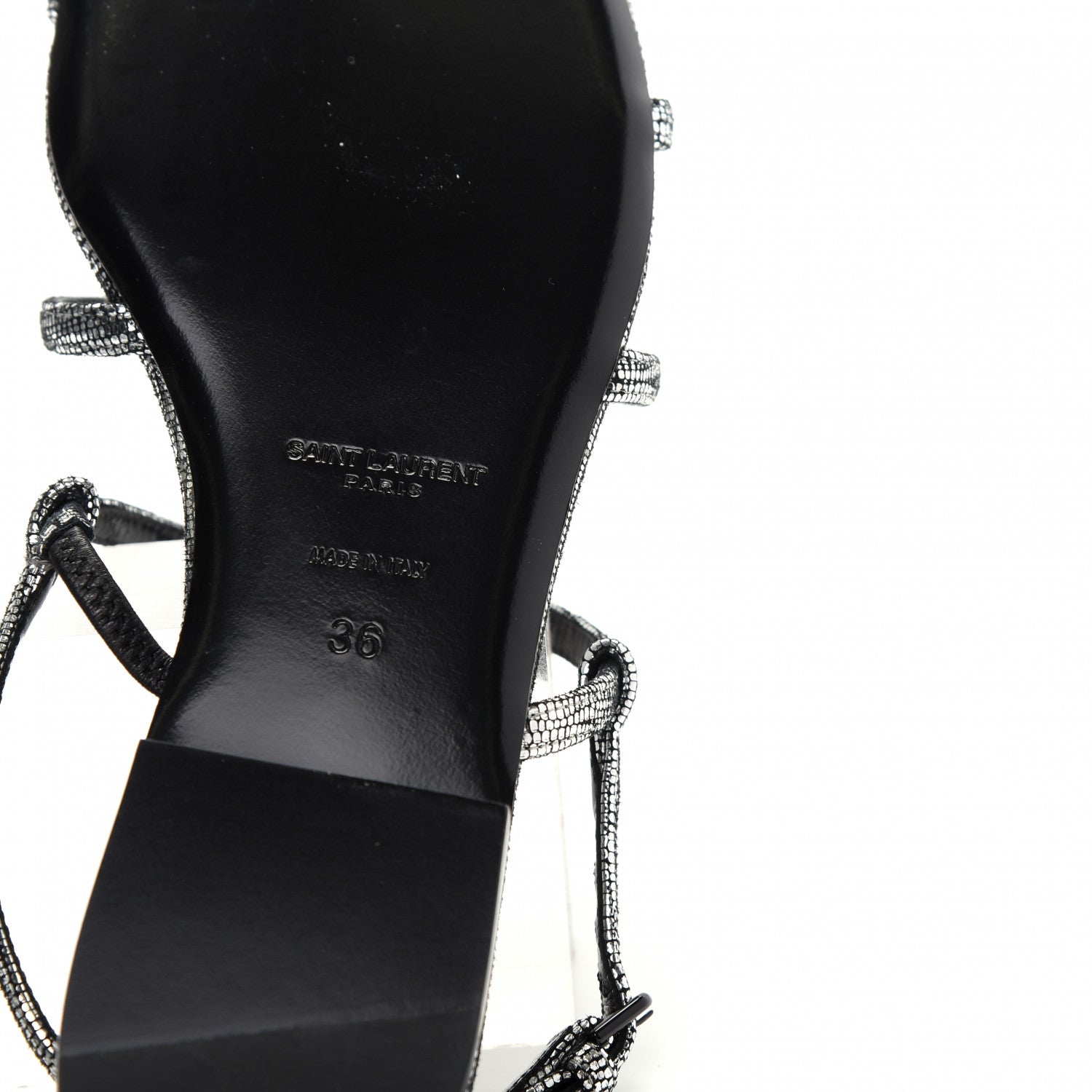 Saint Laurent Calfskin Cassandra Monogram Sandals 36 Argento 9 of 10