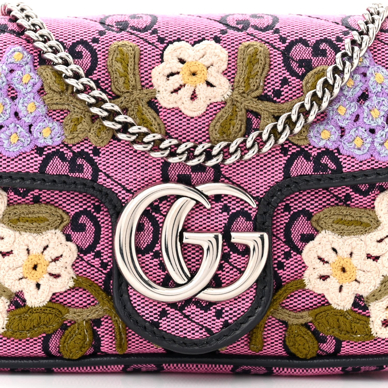 Gucci Monogram Multicolor Matelasse Diagonal Floral Embroidered Super Mini GG Marmont Shoulder Bag Pink Blue Ivory Green Lilac 8 of 11