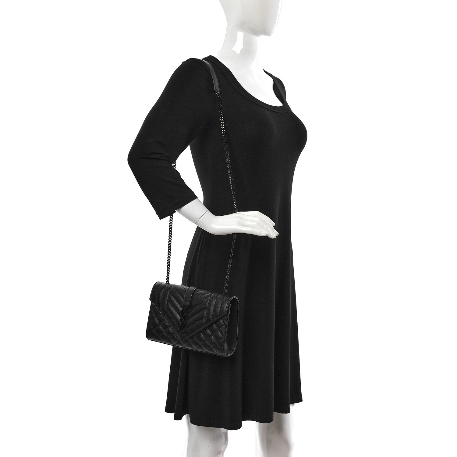 Saint Laurent Grain De Poudre Textured Mixed Matelasse Triquilt Small Monogram Monochrome Satchel Black 2 of 9
