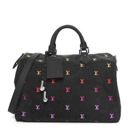 Louis Vuitton LV Blason Denim Calfskin Speedy Bandouliere 40 Black Gradient Orange 1 of 9
