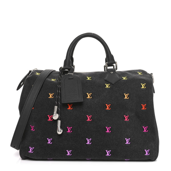 Louis Vuitton LV Blason Denim Calfskin Speedy Bandouliere 40 Black