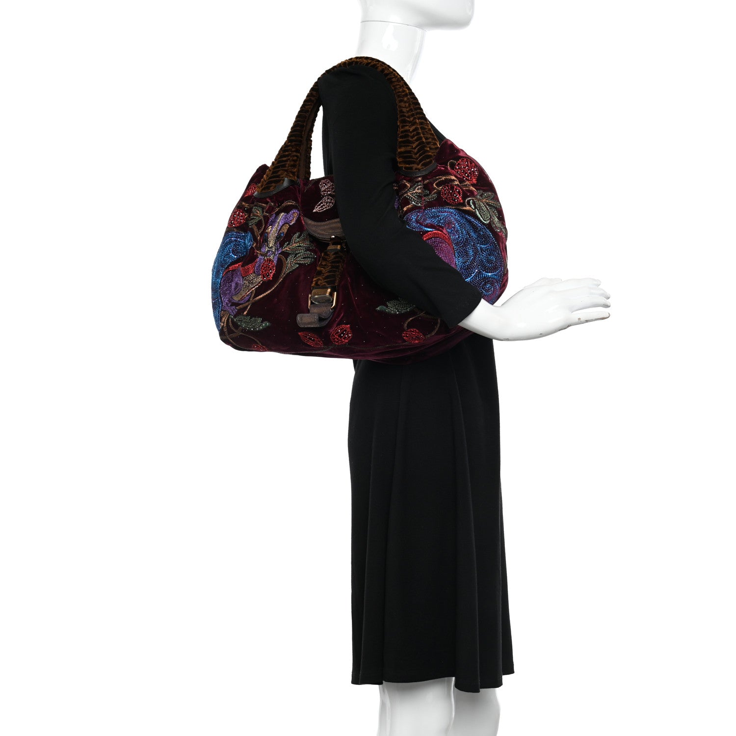 Fendi Velvet Embroidered Squirrel Spy Bordeaux Multicolor 2 of 12