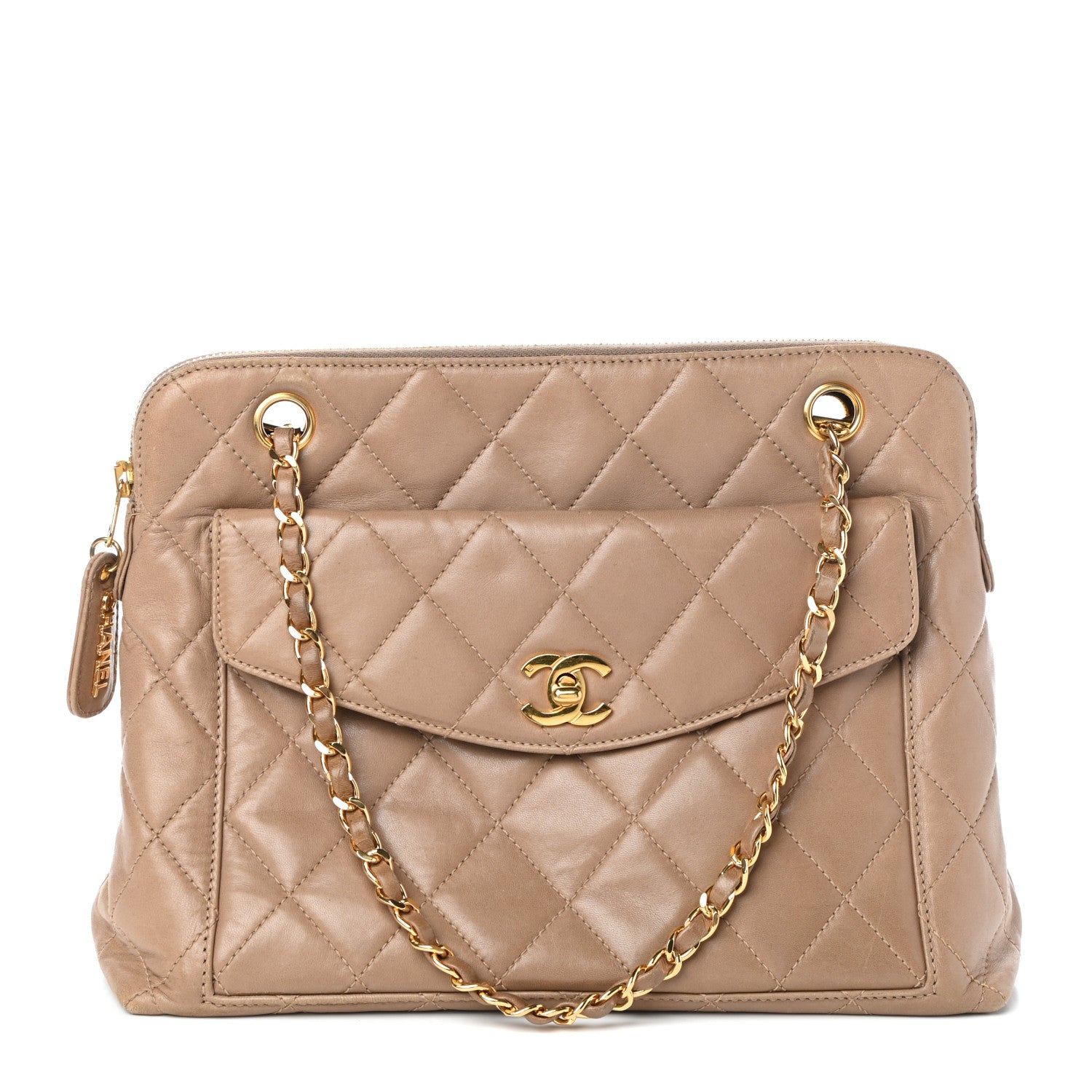Chanel Lambskin Quilted Flap Shoulder Bag Beige 1 of 10