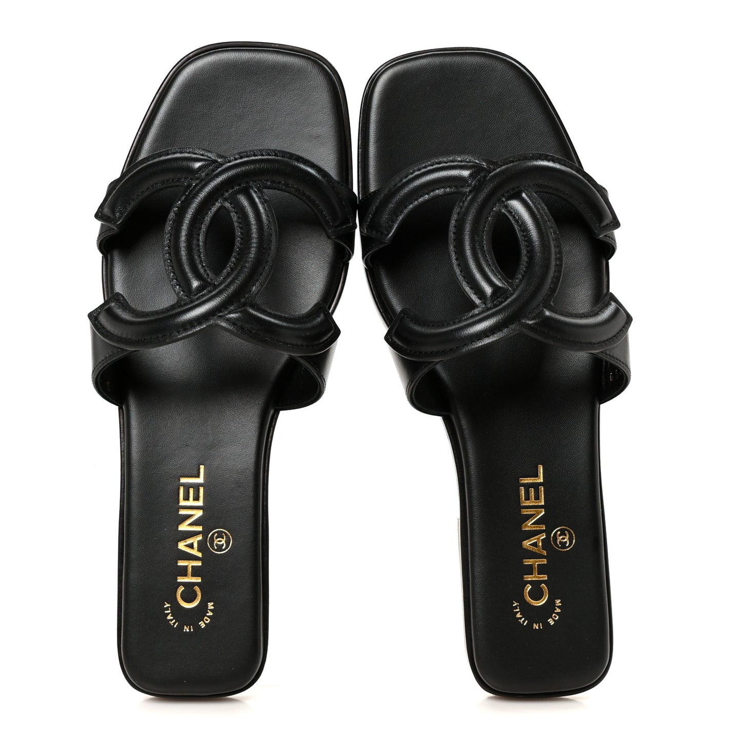 Lambskin CC Cut Out Mules Sandals 40 Black