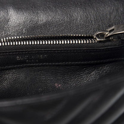 Saint Laurent Sheepskin Matelasse Chevron Monogram Medium College Bag Black 10 of 15