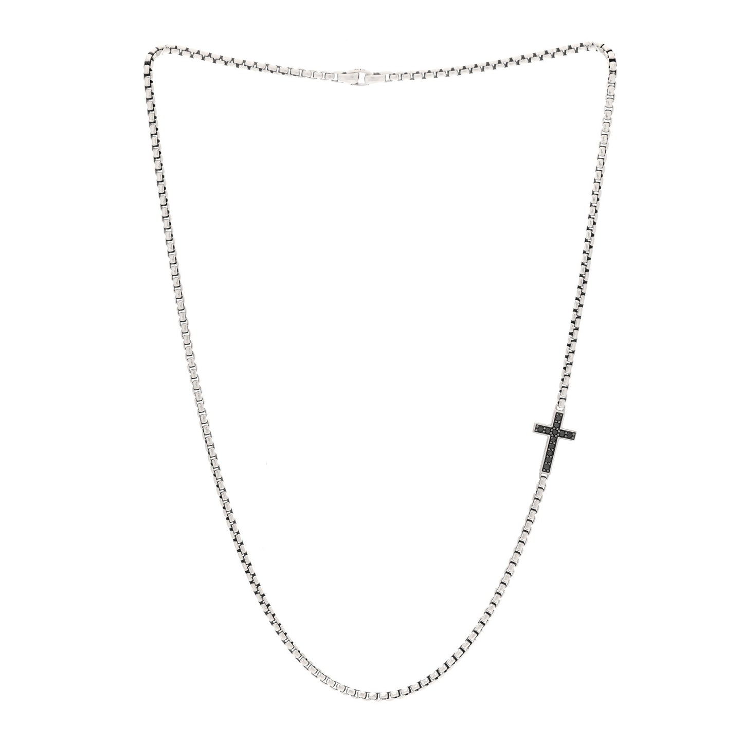 Sterling Silver Black Diamond Streamline Cross Station Necklace 26"
