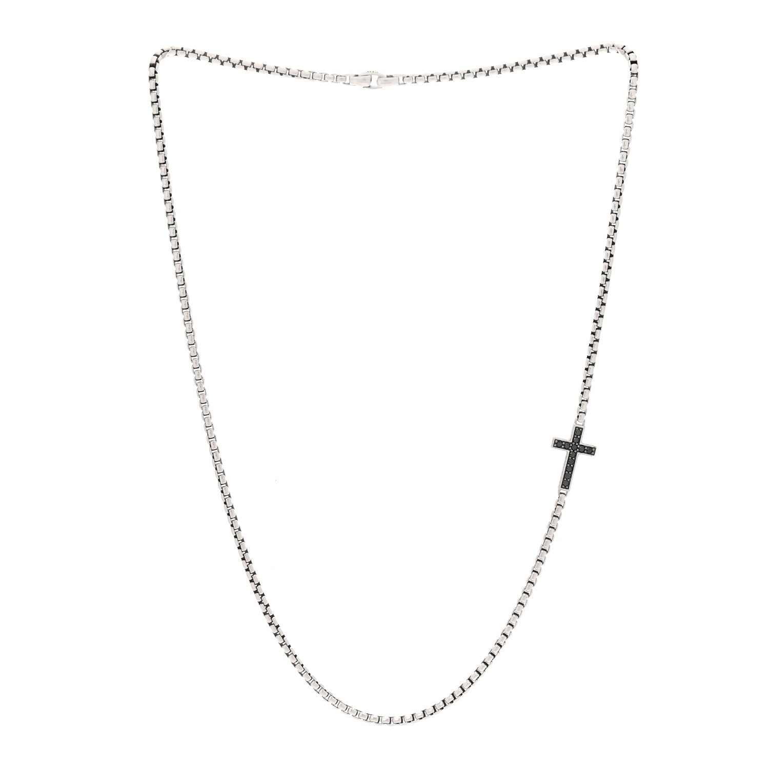 David Yurman Sterling Silver Black Diamond Streamline Cross Station Necklace 26" 3 of 4