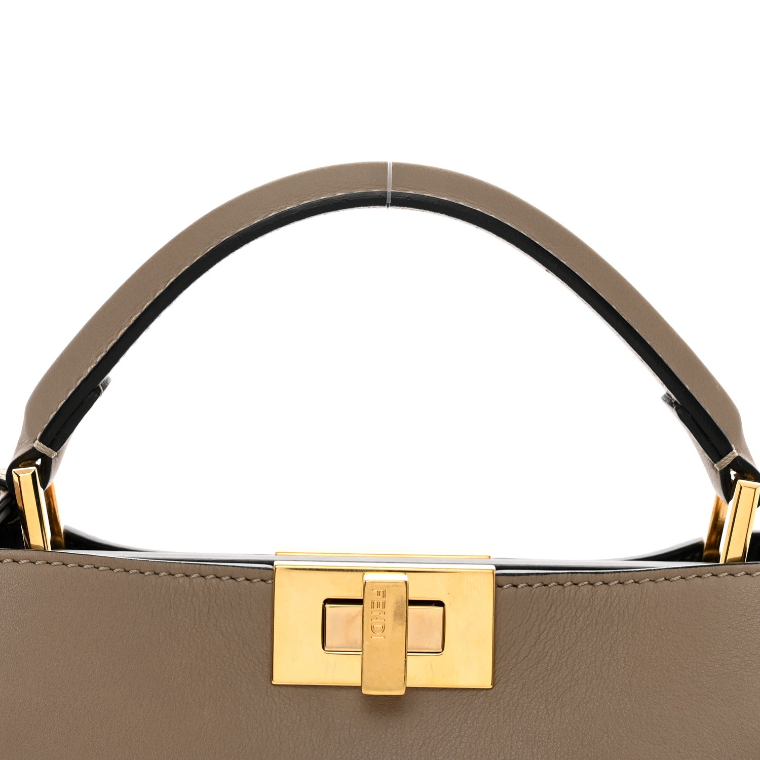 Fendi Vitello Tahiti Burro Medium Peekaboo Iconic Essentially Satchel Tortora Black 5 of 10