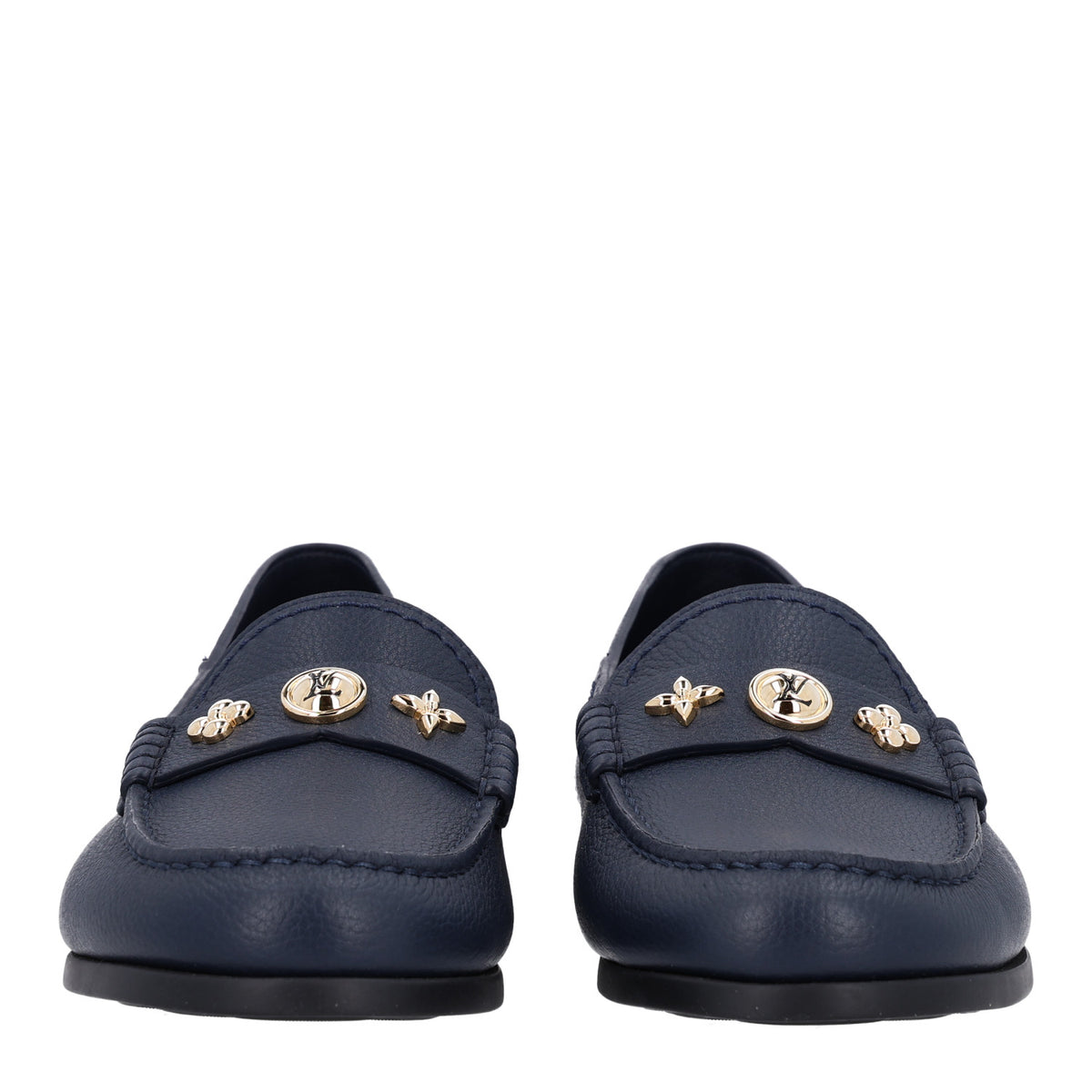 Grained Calfskin Ivy Loafers 40.5 Navy Blue