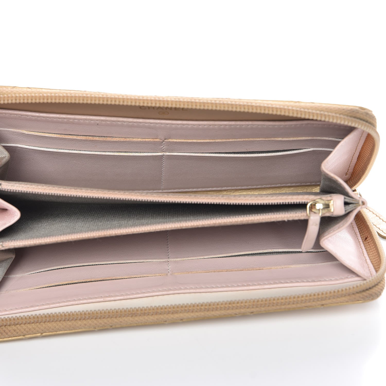 Chanel Metallic Aged Calfskin Quilted Palette Large Gusset Zip Around Wallet Gold 5 of 15