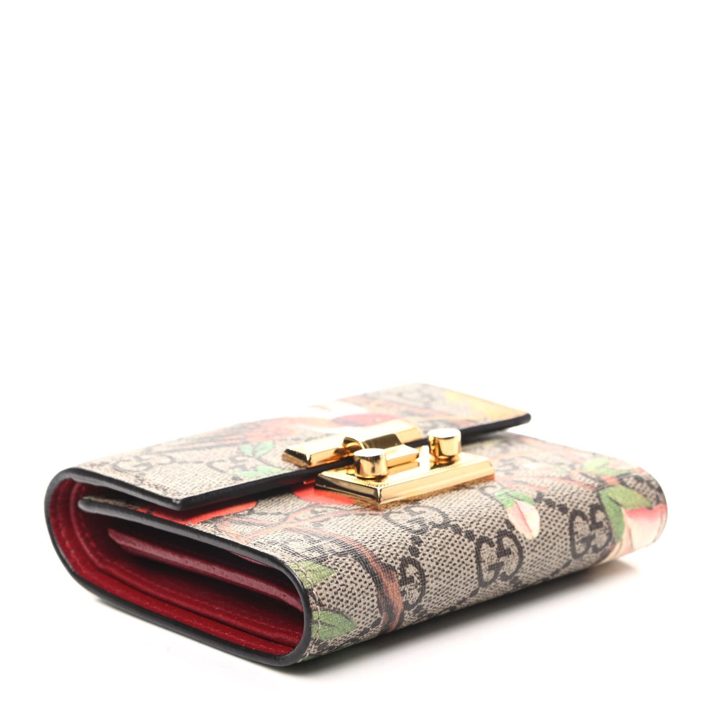 GG Supreme Monogram Tian Padlock Wallet Beige Multicolor Red