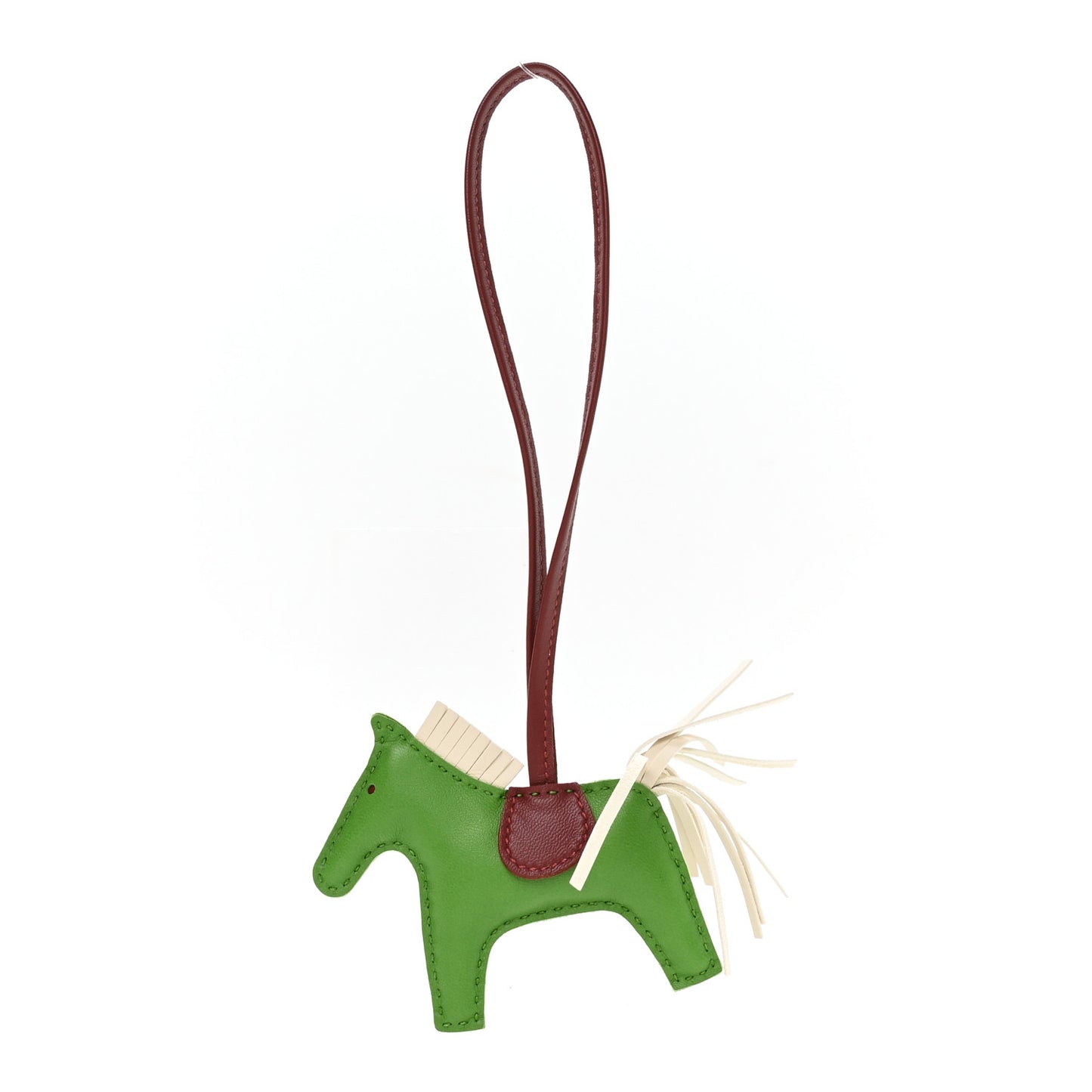 Milo Lambskin Grigri Rodeo Horse Bag Charm PM Vert Yucca Rouge H Craie