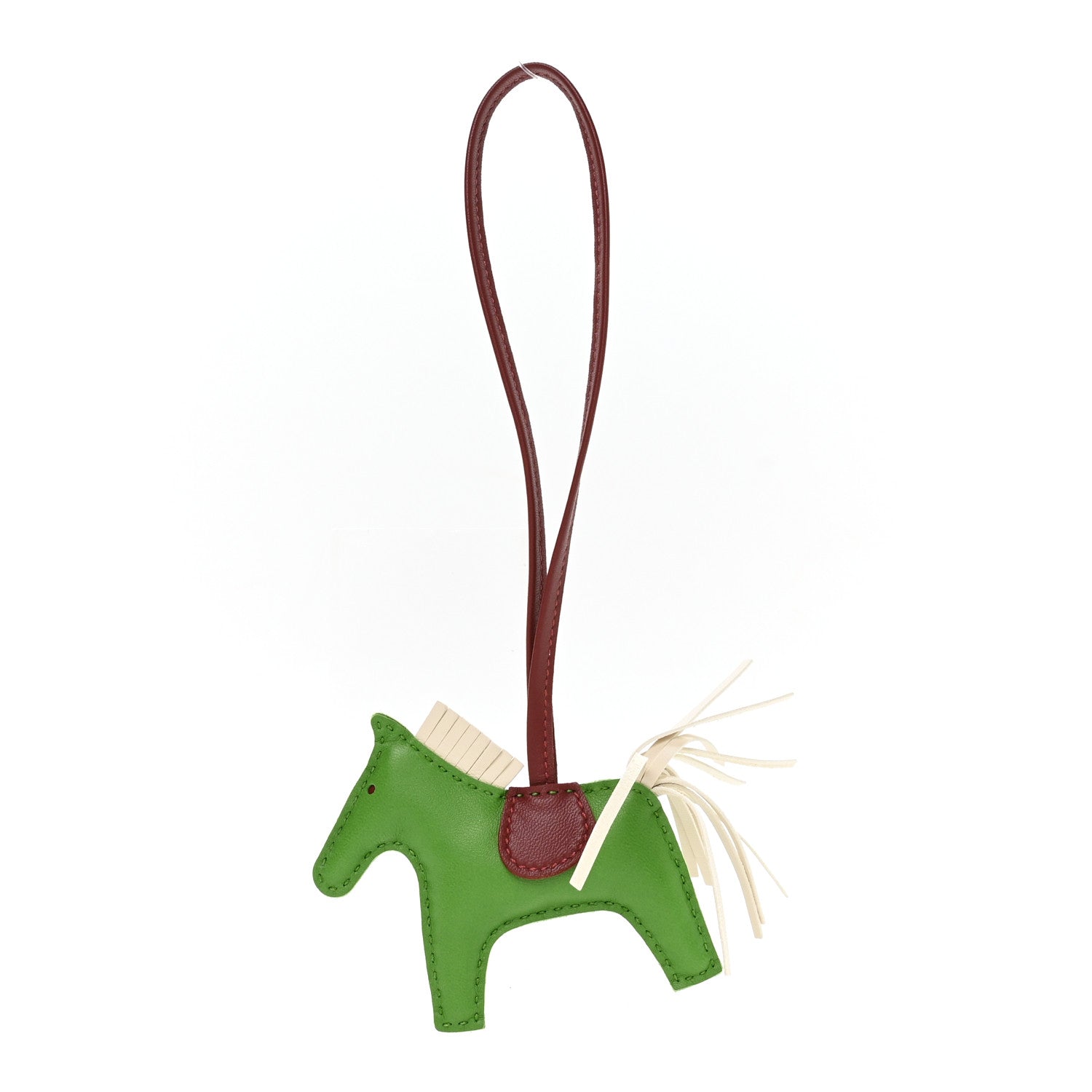Hermes Milo Lambskin Grigri Rodeo Horse Bag Charm PM Vert Yucca Rouge H Craie 1 of 4