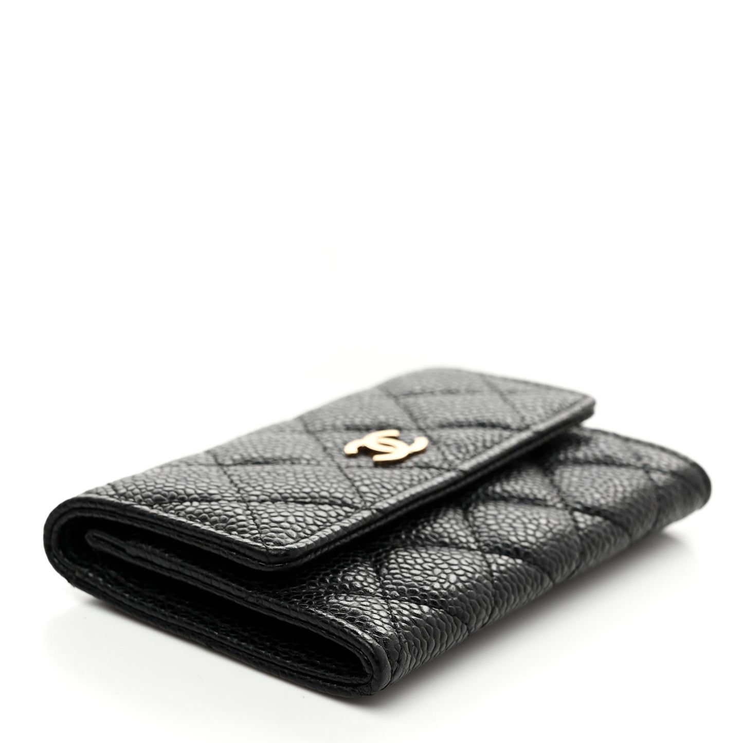 Caviar Quilted Flap Card Holder Black