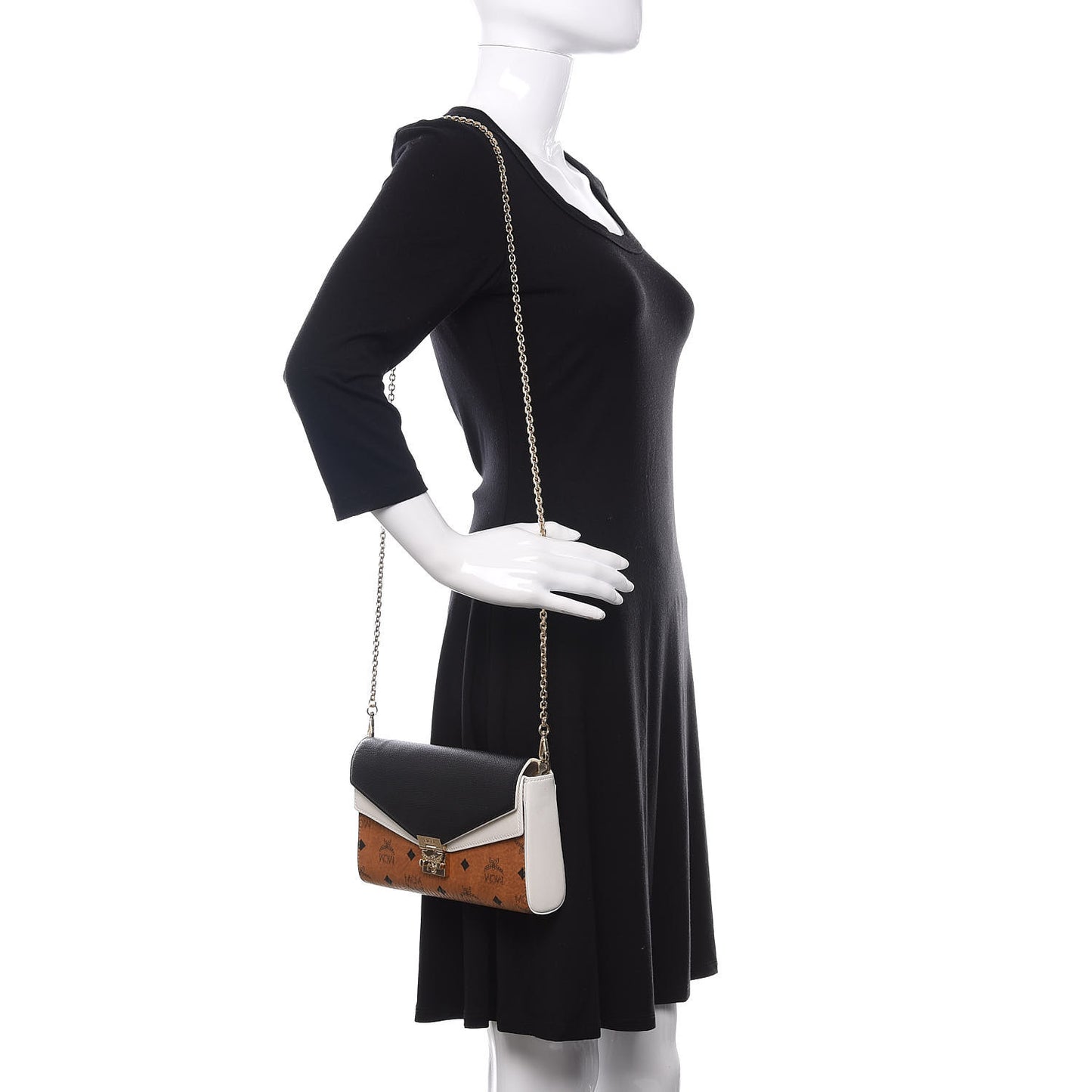 Calfskin Visetos Monogram Millie Color Block Crossbody Bag Cognac Black