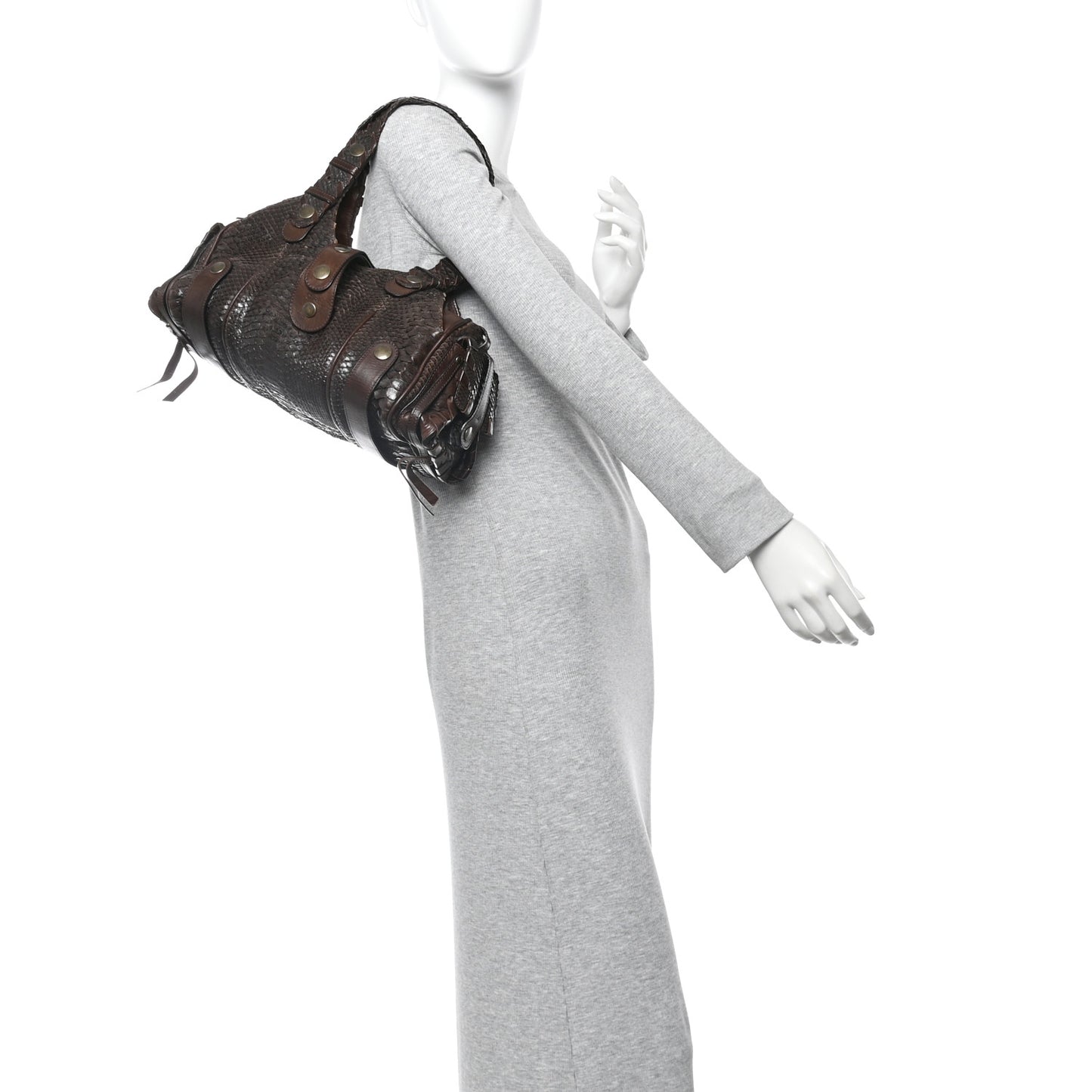 Snakeskin Silverado Shoulder Bag Dark Brown