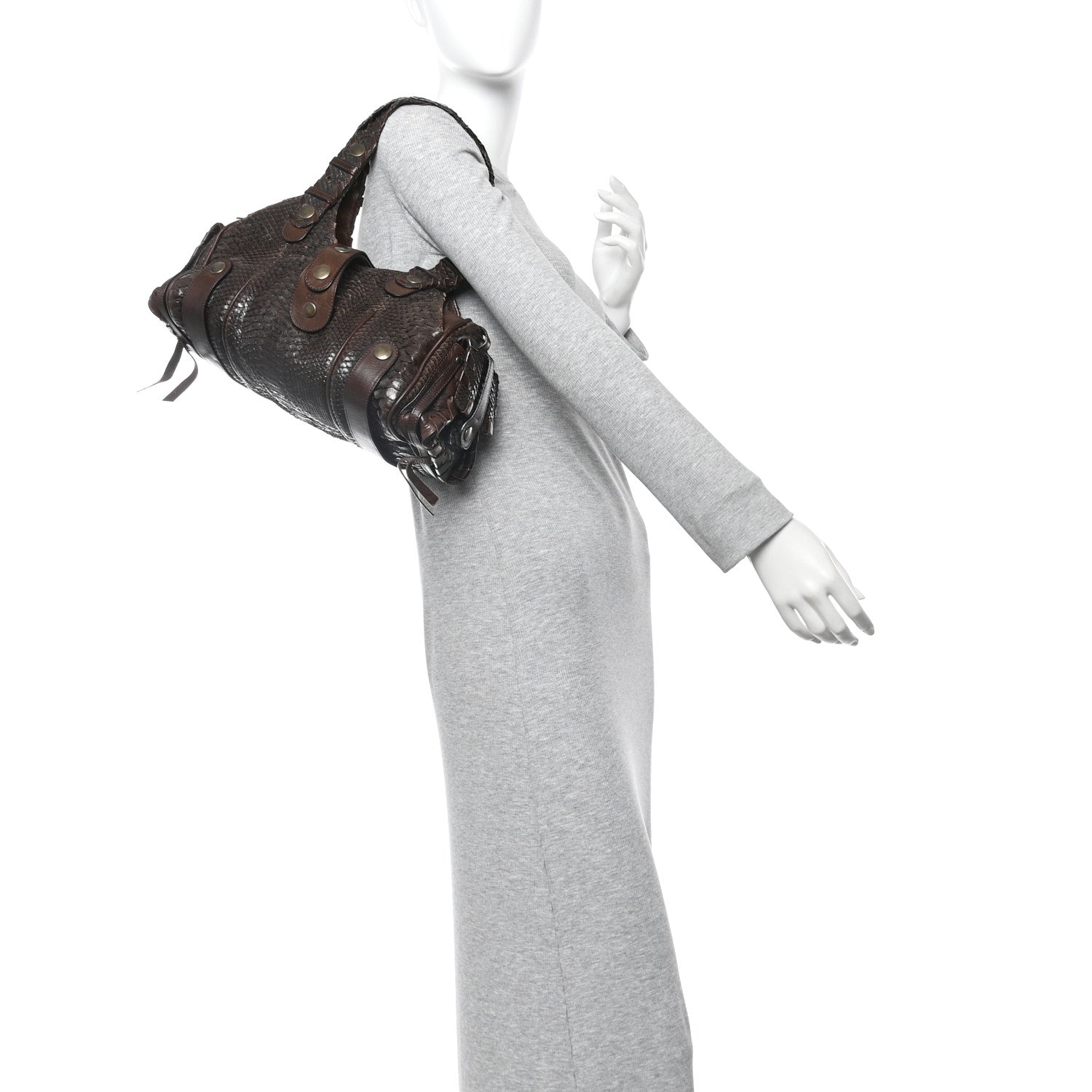 Chloe Snakeskin Silverado Shoulder Bag Dark Brown 3 of 17