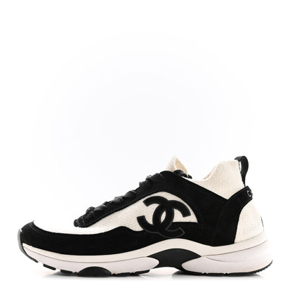 Chanel Fabric Suede Calfskin CC Sneakers 38 White Black 1 of 9