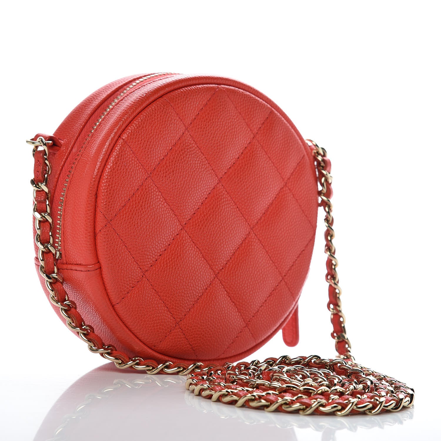 Chanel Caviar Quilted Round Clutch With Chain Red 3 of 8