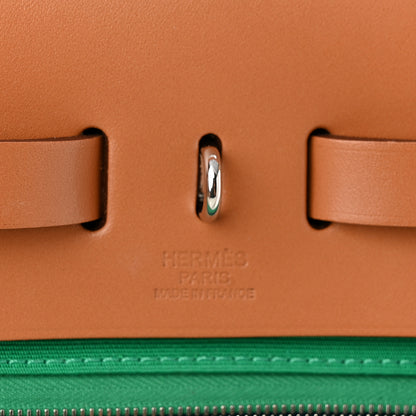 Hermes Toile Officier Vache Hunter Verso Herbag Zip Retourne PM 31 Bleu Azteque Menthe 7 of 15