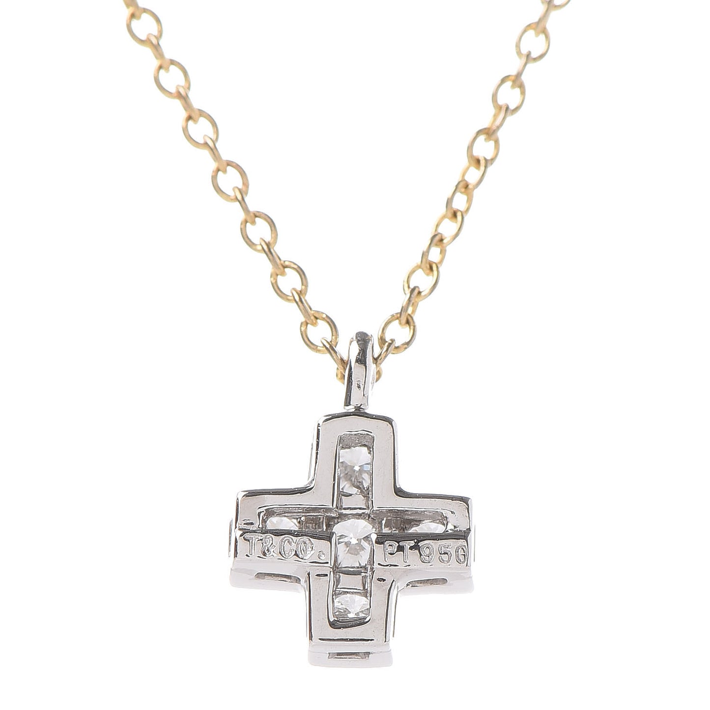18K Yellow Gold Platinum Diamond Cruciform Cross Pendant Necklace