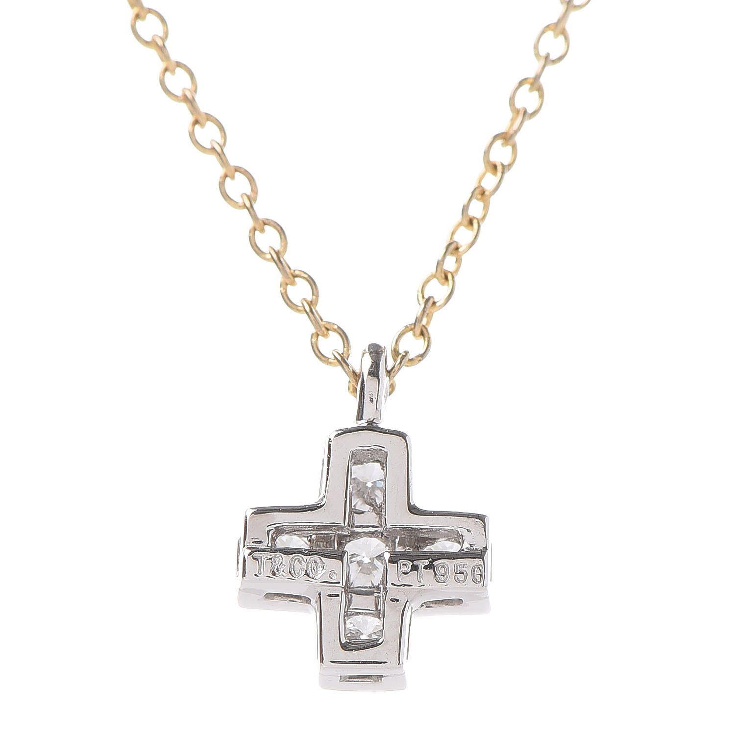 Tiffany 18K Yellow Gold Platinum Diamond Cruciform Cross Pendant Necklace 5 of 7