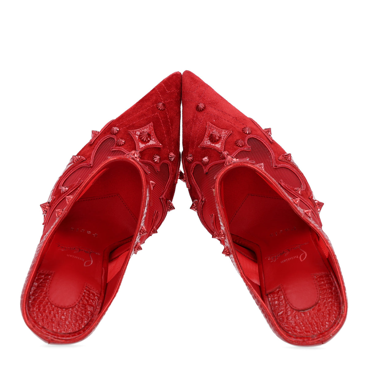 Christian Louboutin Embossed Alligator Veau Velours Mesh Studded Mulatiag 100 Pumps 37 Loubi 2 of 9