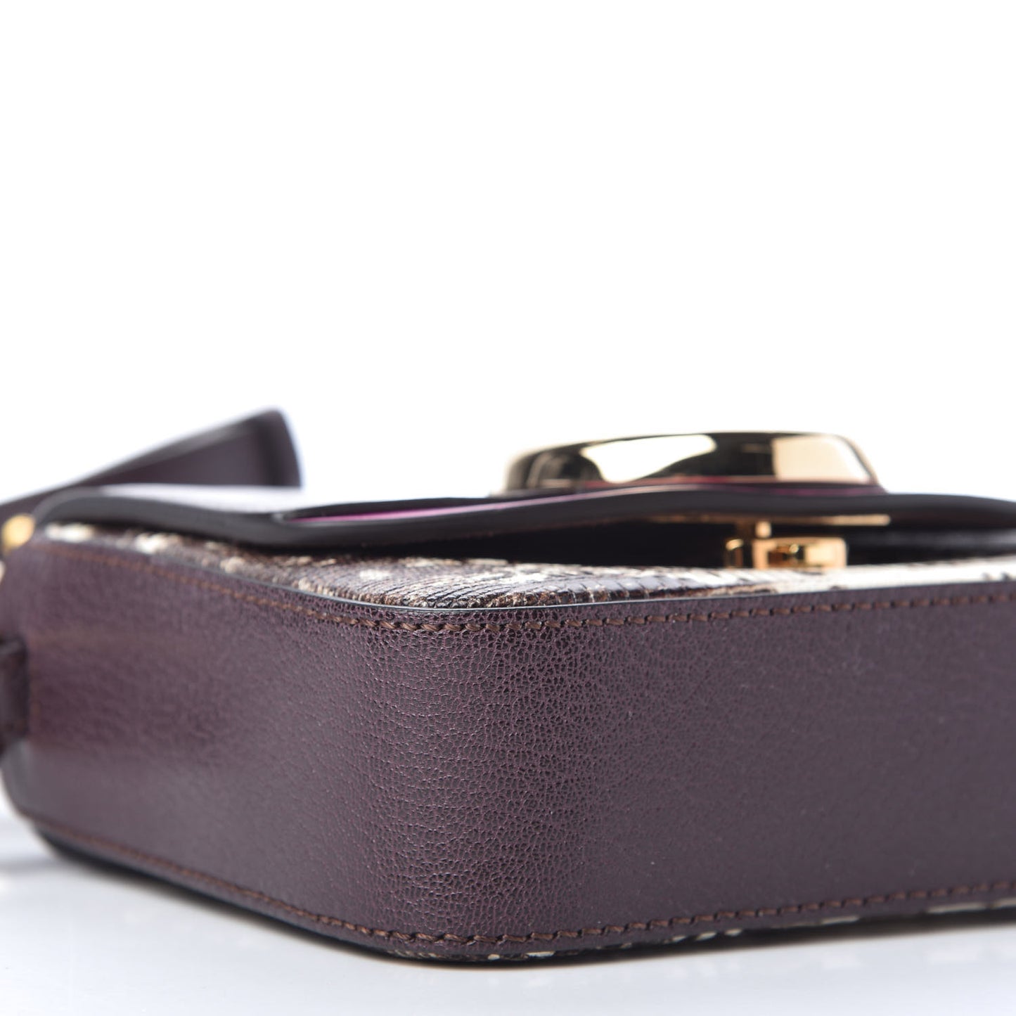 Shiny Goatskin Calfskin Lizard Embossed Mini C Double Carry Black Raisin
